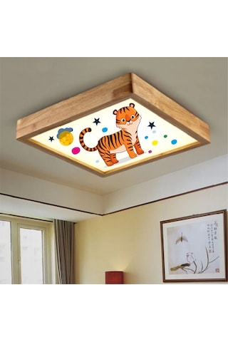 Ahşap Çerçeve Tavan Led Aydınlatma Avize 60X60Cm K Kaplan Beyaz