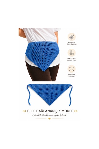 Kadın El Örgüsü Saç Bandanası Bohem Bone Yazlık Kombin Bandana Saç Aksesuarı Mavi Renk Beyaz