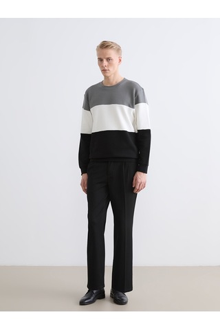 Lcw Vision Antrasit Bisiklet Yaka Renk Bloklu Erkek Sweatshirt