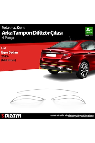 S-dizayn Fiat Egea Sd Krom Arka Tampon Difüzör Çıtası 3 Prç. 2015 Üzeri Mat Krom A+ Kalite