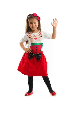 Denokids İncili Kız Çocuk Body Tüllü Kırmızı Etek Takım Renkli Çok Renkli