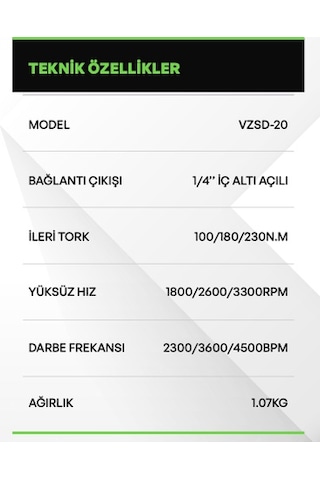 Voltz VZSD-20 Akülü Tornavida