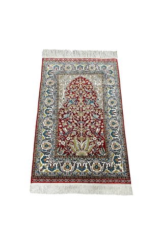 Burak Halı El Dokuma Saf İpek Seccade 75 x 110 CM Ağaçlı Kuşlu Model %100 İpek Halı