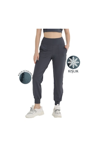 Kadın Antrasit Polarlı Kışlık Eşofman Altı Jogger Yüksek Bel Şardonlu Dalgıç 1062 Antrasit