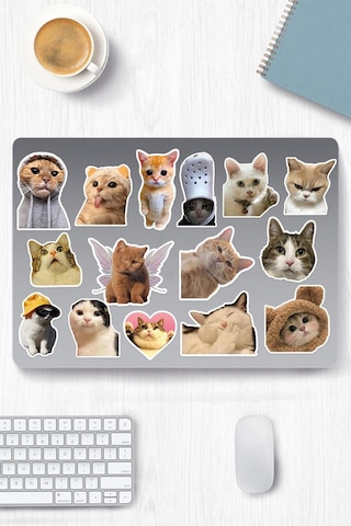 Kedi Temalı Sticker Etiket Seti - Cat Sticker - Laptop Notebook Telefon Diğer