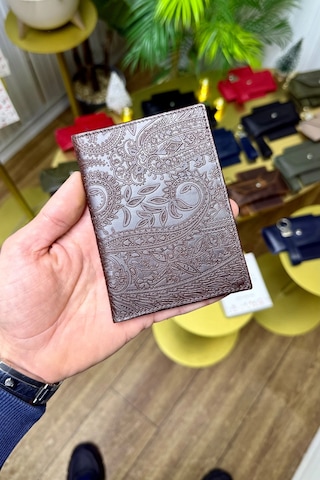 Premium Deri Ruhsat Kılıfı Ve Anahtarlık Seti Kahverengi Motifli