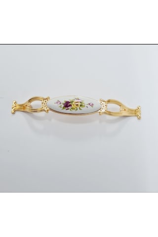 Zümre 128 Mm Metal Gold Kasa Beyaz Sarı Çiçek Desenli / 5 Adet Altın