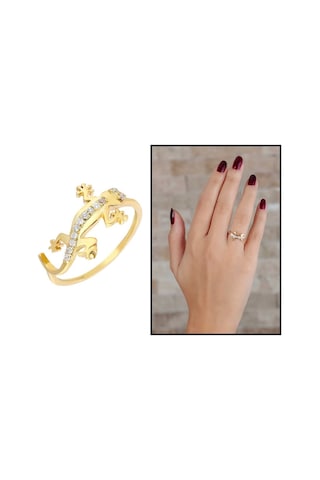 Zirkon Taşlı Kertenkele Tasarım Gold Renk 925 Ayar Gümüş Bayan Yü (429500550)