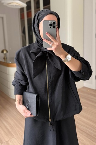 Ka Hijab Ceketli Elbise Takım - Siyah