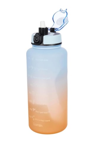Lumin Flask Su Matarası 1,5 Litre Motivasyon Matarası Bpa Free Su Şişesi Suluk Water Bottle Mavi - Turuncu