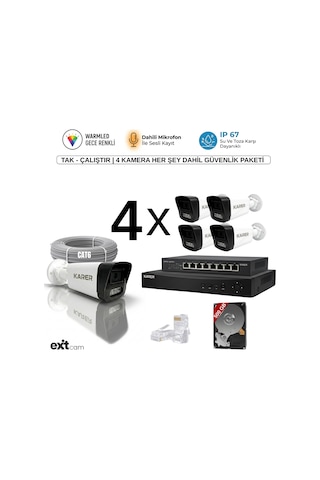 4'lü Ip-5mp-poeli-sesli -gece Renkli- Su Geçirmez- Full Hd-500gb-güvenlik Kamera Seti