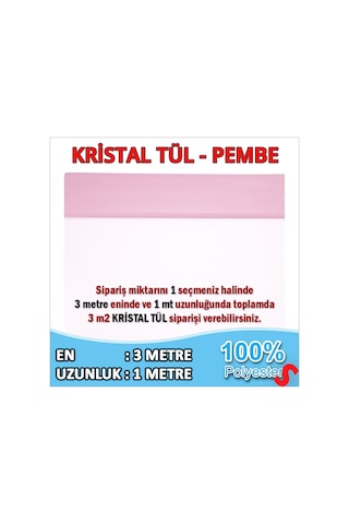 Süsleme Tülü Kristal Tül, 3 Mt En X 1 Mt Uzunluk - Pembe 0-99