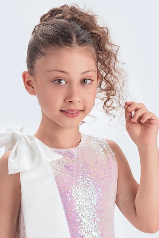 Etekli Şık Elbise Pullu 3 Kat Beyaz