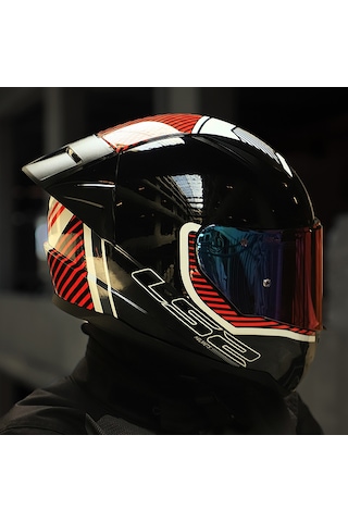 Gökkuşağı Cam + Ls2 Rapid 2 Race Extra Kask Beyaz - Kırmızı