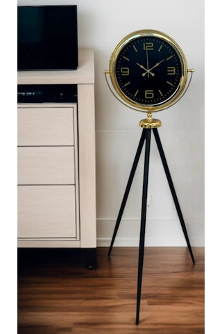 Gold Dekoratif Tasarım Tripod Ayaklı Saat Çok Renkli