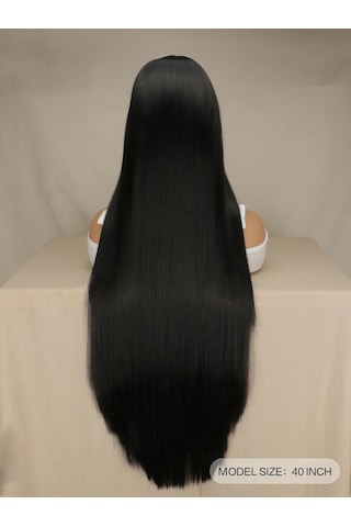 Anime 100cm Sentetik Uzun Düz Siyah Yüksek Sıcaklık Fiber Peruk Çok Renkli