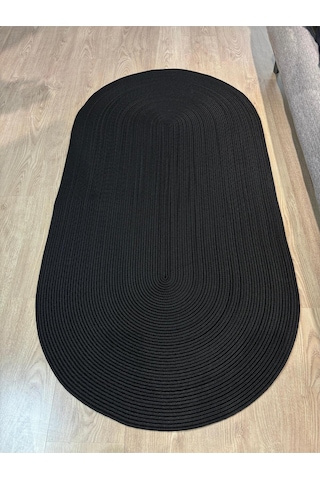 Mavaux Galileo Oval Jüt Yuvarlak Hasır Görünümlü Klasik Halı Kilim Siyah