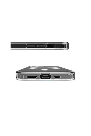 Apple iPhone Uyumlu 14 Plus Kılıf Magsafe Wireless Kablosuz Şarj Destekli Kristal Şeffaf Darbe Emici Kapak Renksiz-clr-24539
