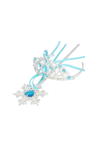 Mavi Taşlı Elsa Çocuk Taç Ve Kar Temalı Kurdeleli Elsa Asası Sopası