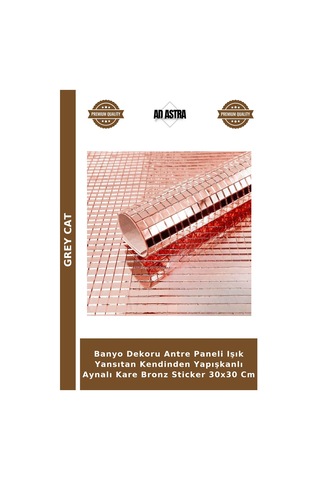 Banyo Dekoru Antre Paneli Işık Yansıtan Kendinden Yapışkanlı Aynalı Kare Bronz Sticker 30x30 Cm Çok Renkli