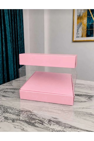 Asetat Gelin & Damat Çeyiz Bohça Kutusu Toz Pembe Küçük Boy 1 Adet 23,5 23,5 15cm