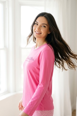Aura Collections Kadın Desenli Bambu Viskon Uzun Kollu Soft Örme Mevsimlik Pijama Takımı Pembe