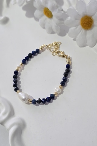 3 Mm Lapis Lazuli, Gerçek Arpa İnci, Gerçek 2 Mm İnci Doğaltaş Bileklik Lacivert