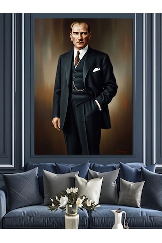 Ahşap Tablo Siyah Takım Elbiseli Atatürk İnsan Figürlü Tablolar