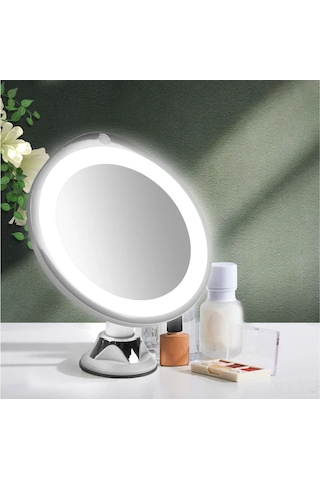 Lemestar 360 Döner Büyütmeli Led Makyaj Aynası - Duvar Tipi Banyo Aynası, 10x Büyütme, Abs+cam, Kolay Montaj Çok Renkli