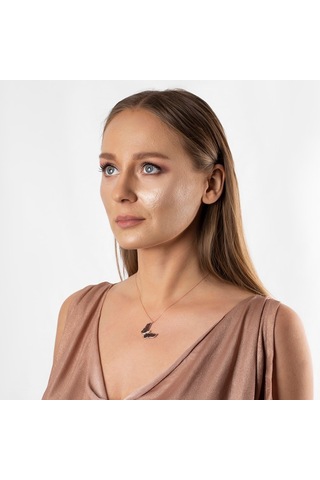 Siyah Zirkon Taşlı Zarif Tasarım Rose Renk 925 Ayar Gümüş Kelebek (459601787)