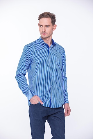 Fitmens Klasik Uzun Kol Premium Kalın Çizgili Hediye Kutulu Erkek Gömlek Fs-001266 - Saks Mavi Beyaz-1431
