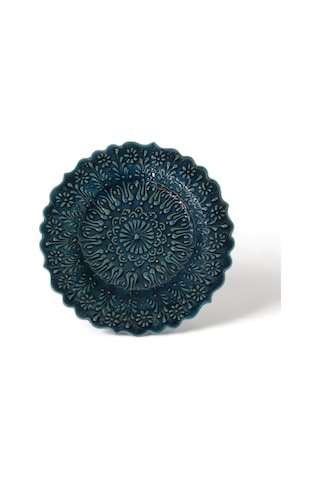 Turkuaz Tabak Lale Motifli 18 Cm