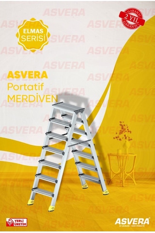 Safir Serisi 7+7 Alüminyum Çift Çıkışlı Merdiven Ev, Bahçe Ve Atölye İçin Dayanıklı Tasarım 1 Adet