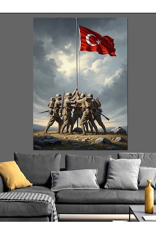 Türk Bayrağı Diken Askerler Dekoratif Kanvas - Mdf Ahşap Tablo