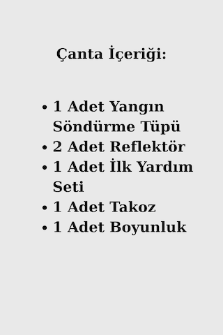Lüx Araç Trafik Çantası Seti 6 Parça Full Paket - 1 Kg Yangın Tüpü, Reflektör, İlk Yardım Seti Universal