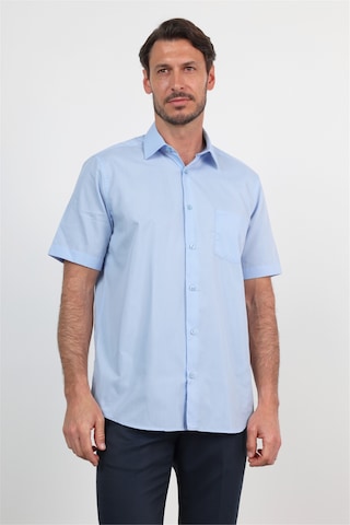 İmza Mexican Mavi Sert Yaka Kısa Kol Cepli Comfort Fit Pamuklu Gömlek 1004260258