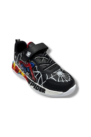 Cakgo 836-26 Deri Spiderman Baskılı Cırtlı Erkek Çocuk Sneaker Siyah Beyaz 31-35 Siyah