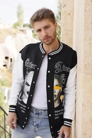Erkek Oversize Kolej Ceket - Siyah Siyah