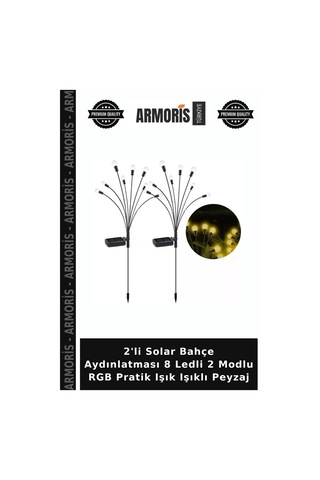 2'li Solar Bahçe Aydınlatması 8 Ledli 2 Modlu Rgb Pratik Işık Işıklı Peyzaj