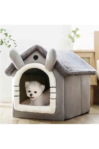 Klasik Model Kedi Evi Yumuşak Kedi Yatağı Derin Uyku Ve Kış Evi Çıkarılabilir Minder Gri Gri, Beden M