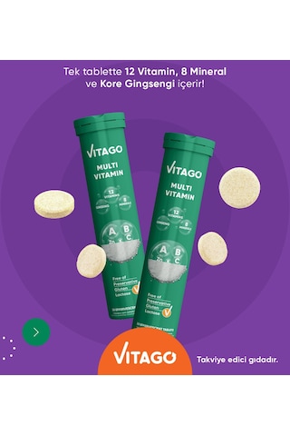 Vitago Multivitamin Mineral İçeren Takviye Edici Gıda 2 x 20 Efervesan Tablet