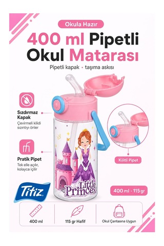 Titiz Çocuk Okul Su Matarası 400 Ml Pembe