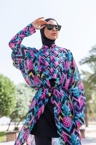 Remsa Mayo Remsa Tesettür Mayo Üzerine Tek Kaftan Kimono Pareo Rp018 Ananas Siyah