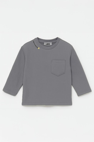 Luess Unisex Çocuk Happiness Nakışlı Cepli Fitilli Kaşkorse Tişört Antrasit