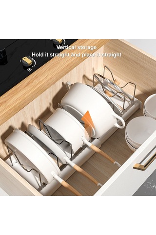 Geri Çekilebilir Ayarlanabilir Mutfak Depolama Rafı Tencere Kapağı Bulaşık Tava Depolama Standı - Beyaz