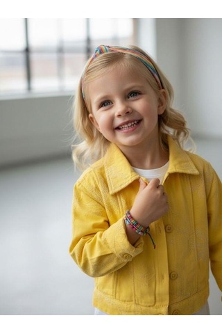 Zekids Kız Çocuk Çiçek Desenli Dokulu Tasarım Ceket-16896 Sarı