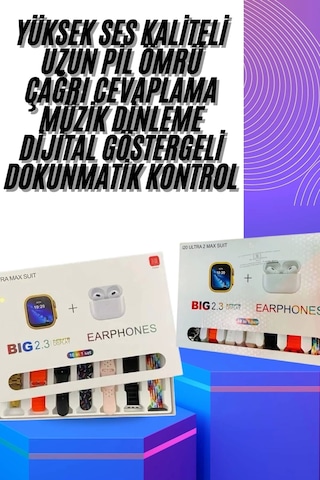 Akıllı Saat Ve Air Pro Kulaklık 7 Kordonlu Çok Fonksiyonlu İkili Set