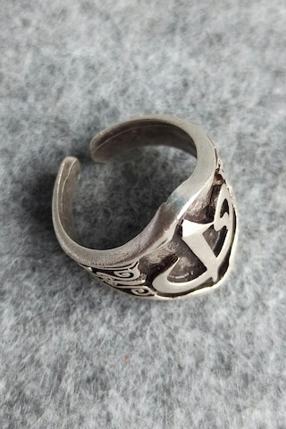 Elif Vav Motif Şekilli Gümüş Kaplama Ayarlanabilir El Yapımı Erkek Yüzük Çok Renkli