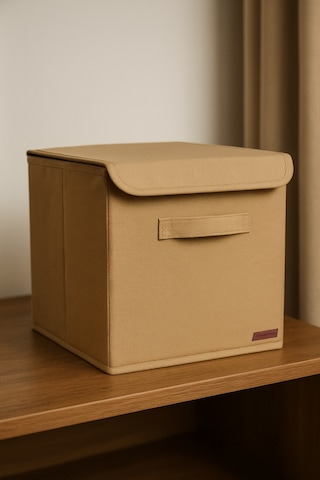 Bej Kapaklı Dolap Içi Çamaşır Oyuncak Düzenleyici Katlanır Kapaklı Saklama Kutusu 30x30x30 Gri