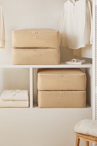 Home Wave 4'lü Büyük Boy Bej Pötikare Baza Altı Hurç Set 62 x 46 x 22 cm